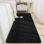 Black minimalist low pile nonslip washable runner rug.