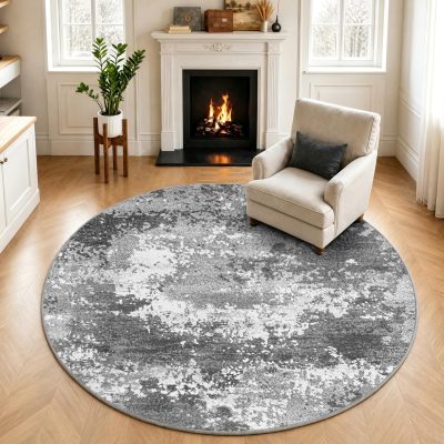 Grey Abstract Boho StainResistant Washable Rug