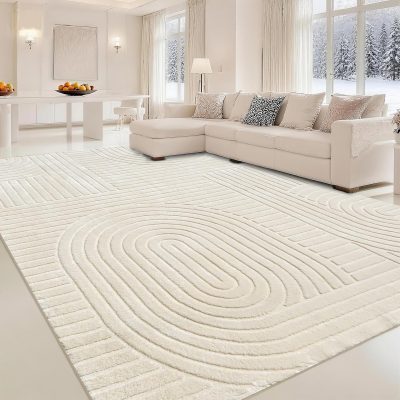 Washable neutral modern abstract soft thin rug, 8x10 nonslip carpet for living room, bedroom, under dining table, home office, brown grey.