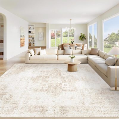Washable abstract large rug, 8x10 nonslip carpet for living room, dining room, bedroom, nursery, home office, blue grey.