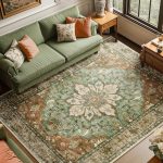 Washable modern abstract soft low pile rug with nonslip rubber backing, 8x10 for living room, bedroom, dining room, nursery, home office, neutral accent.