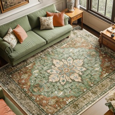 Washable modern abstract soft low pile rug with nonslip rubber backing, 8x10 for living room, bedroom, dining room, nursery, home office, neutral accent.