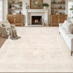 Washable vintage boho rug, 5x7 nonslip stain resistant soft carpet, floral large rug for living room, bedroom, dining room, farmhouse, nursery, hallway, home office, beige.