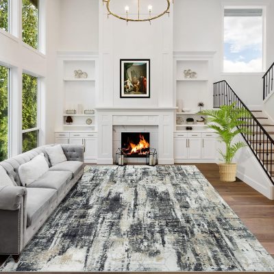 Tiedyed ultra soft fluffy furry shag area rug, 6x9 for living room, bedroom, indoor floor, aesthetic carpet for kids home, dark grey.