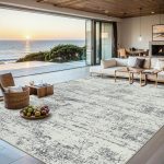 Beige boho medallion distressed nonslip washable rug.