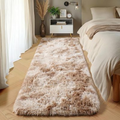 Beige TieDyed Ultra Soft Furry NonSlip Runner Rug