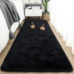 Black Fluffy Rubber Backed Shag Runner Rug