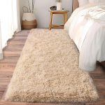 Beige Fluffy Shag NonSlip Long Furry Runner Rug