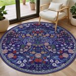 Blue Boho Floral StainResistant Washable Rug
