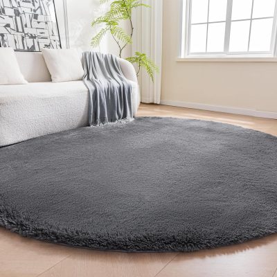 Dark Grey Fluffy Shaggy Washable Rug