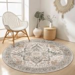 Taupe Vintage Floral Lightweight StainResistant Washable Rug