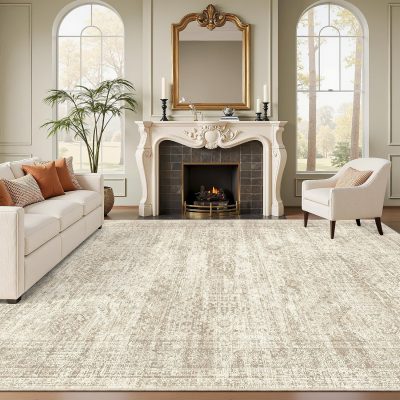 Washable floral vintage large soft boho nonslip stain resistant carpet, 8x10 for living room, bedroom, dining room, farmhouse, nursery, home office, dark green.