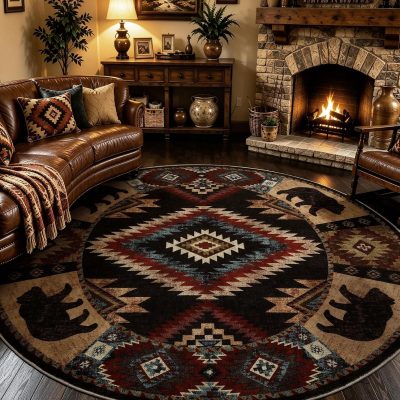 Southwestern Western Rustic LowPile Washable Rug