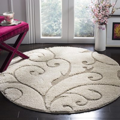 Cream Beige ScrollPattern HighLow Plush Rug
